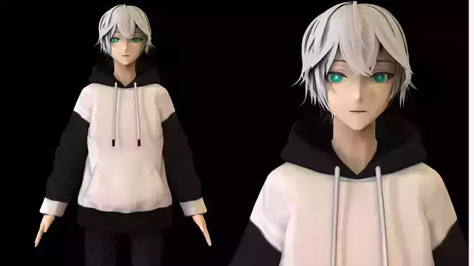 Anime Boy Low Poly Character 10 Low-poly 3D model