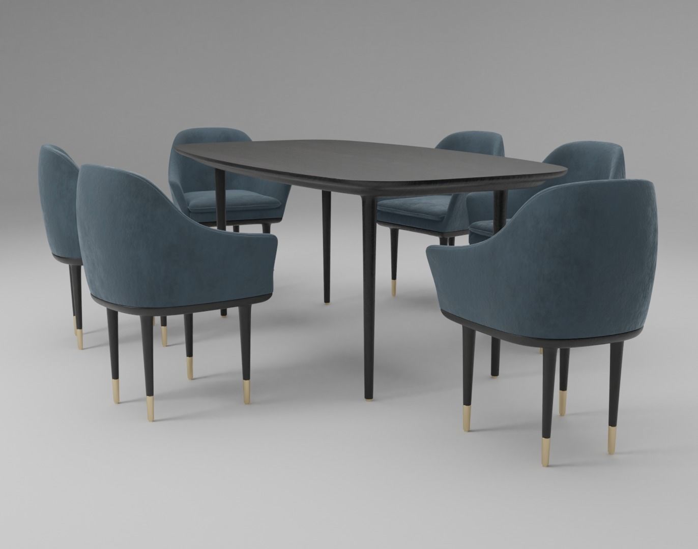 CB2 rouka chair  round dining table 3D model Low-poly 3D model_1