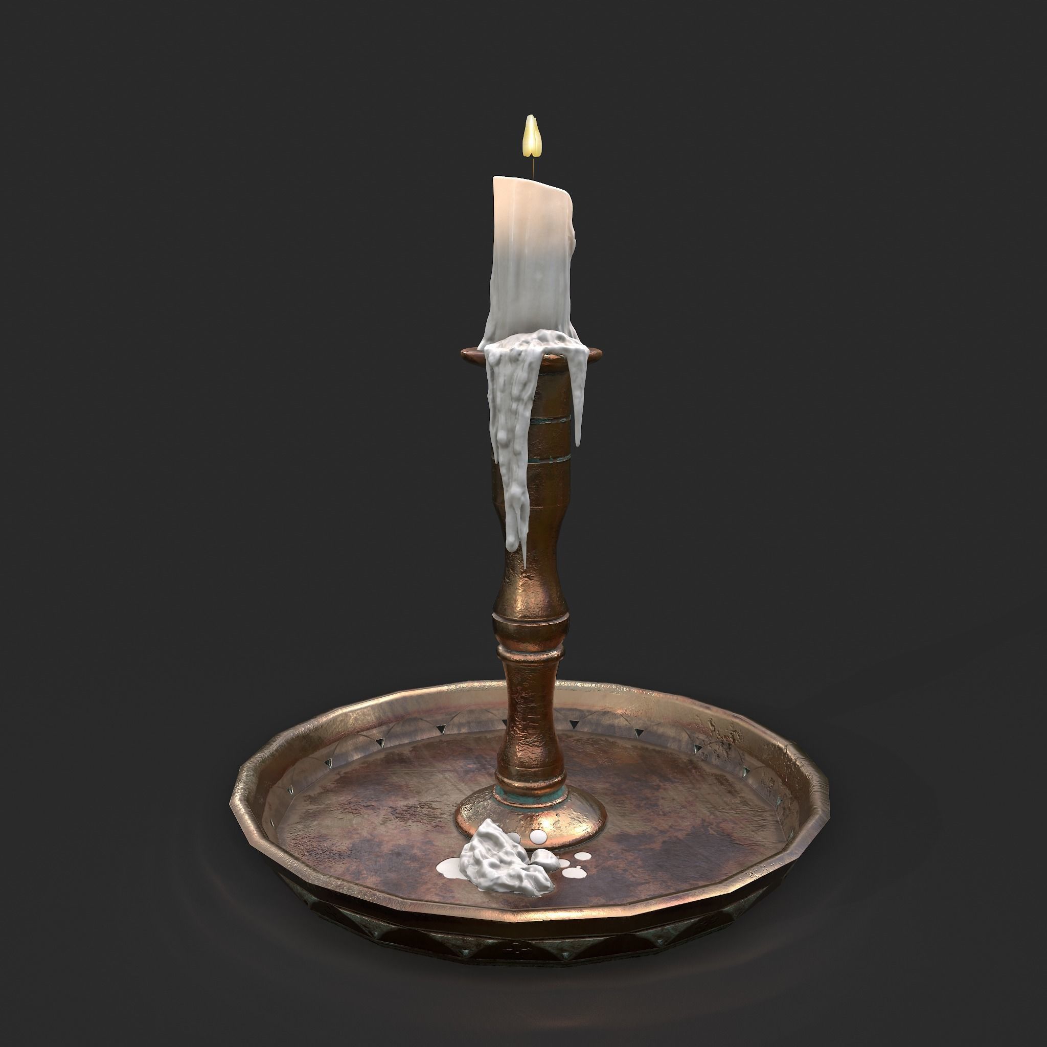 Candle and Holder Low-poly 3D model_4