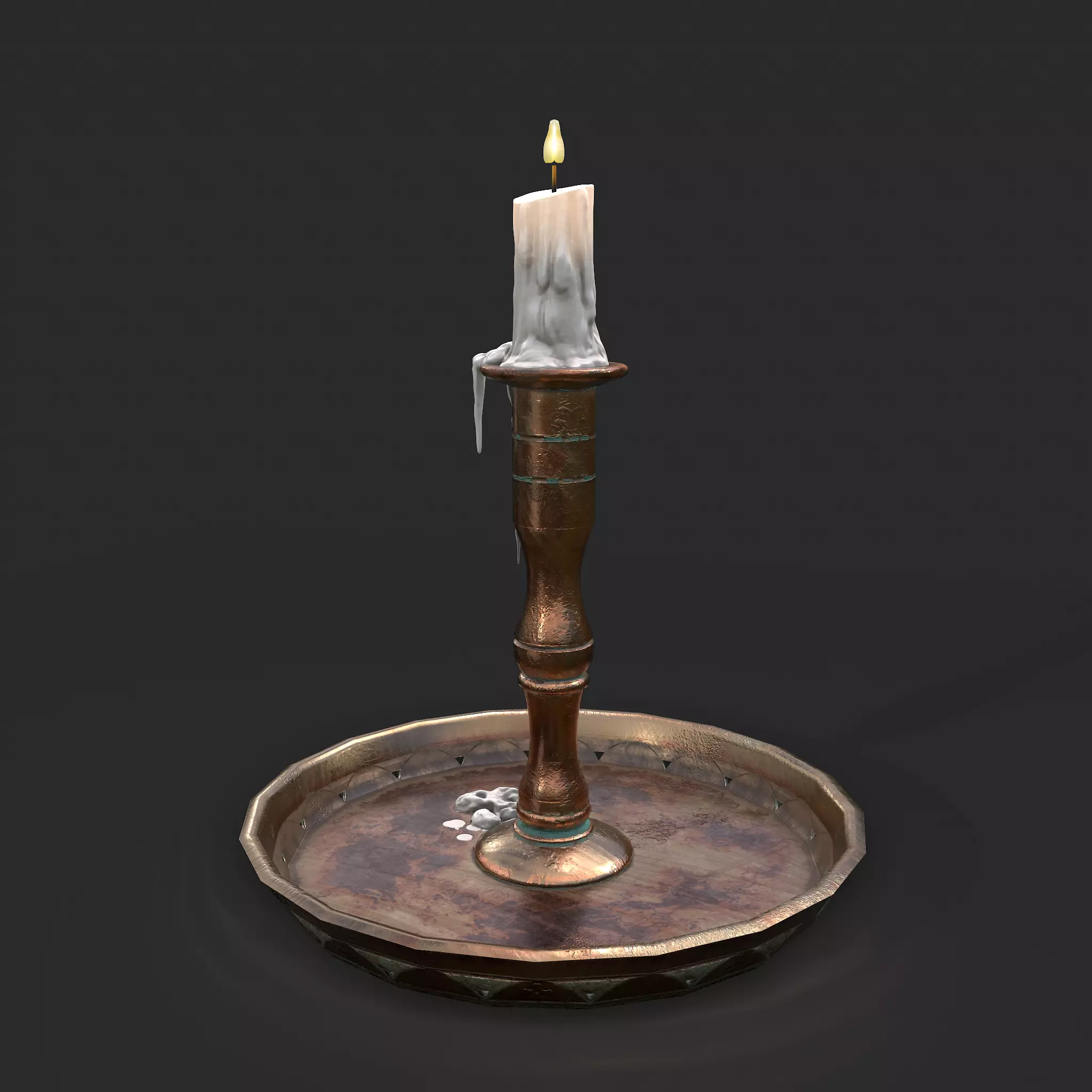 Candle and Holder Low-poly 3D model_0