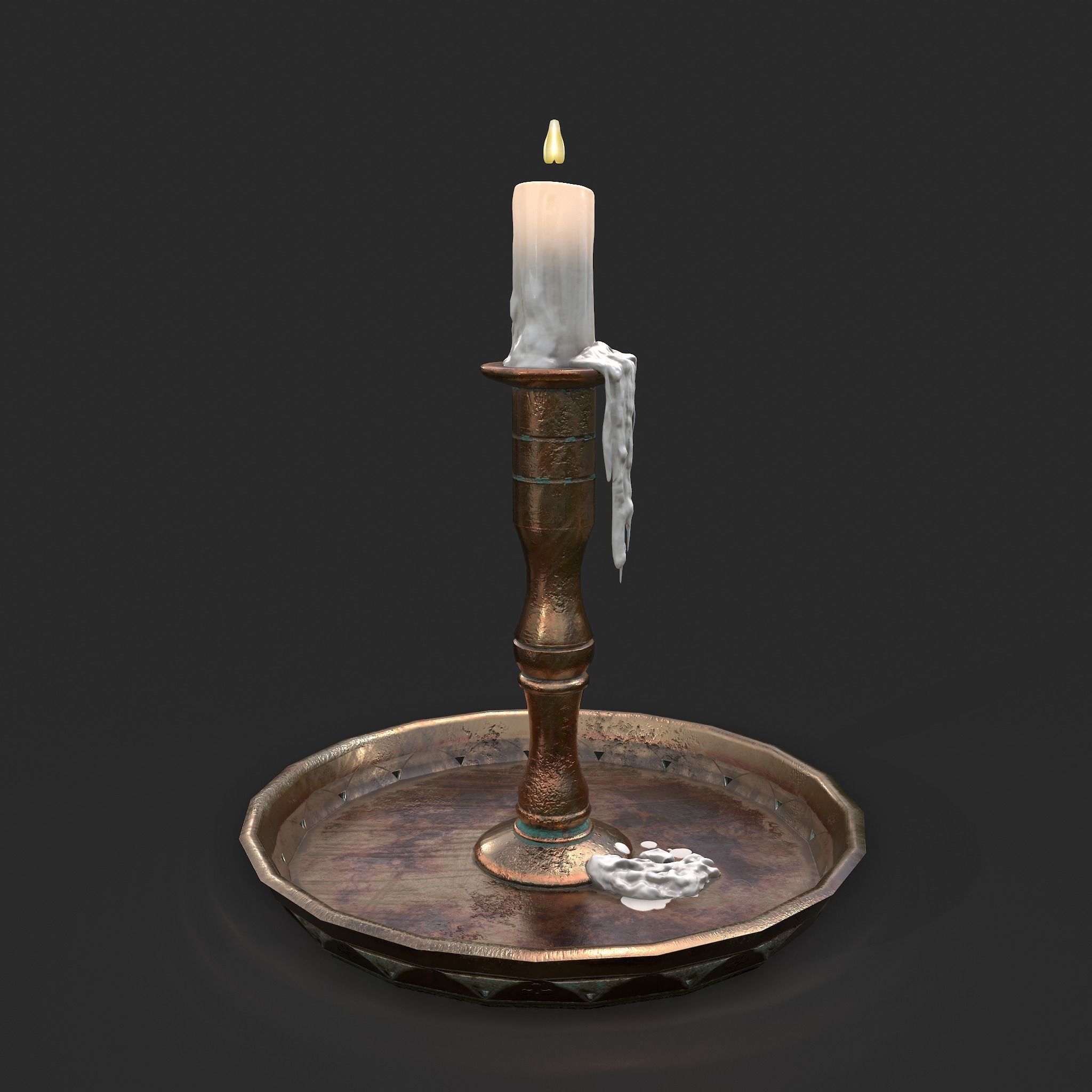 Candle and Holder Low-poly 3D model_6