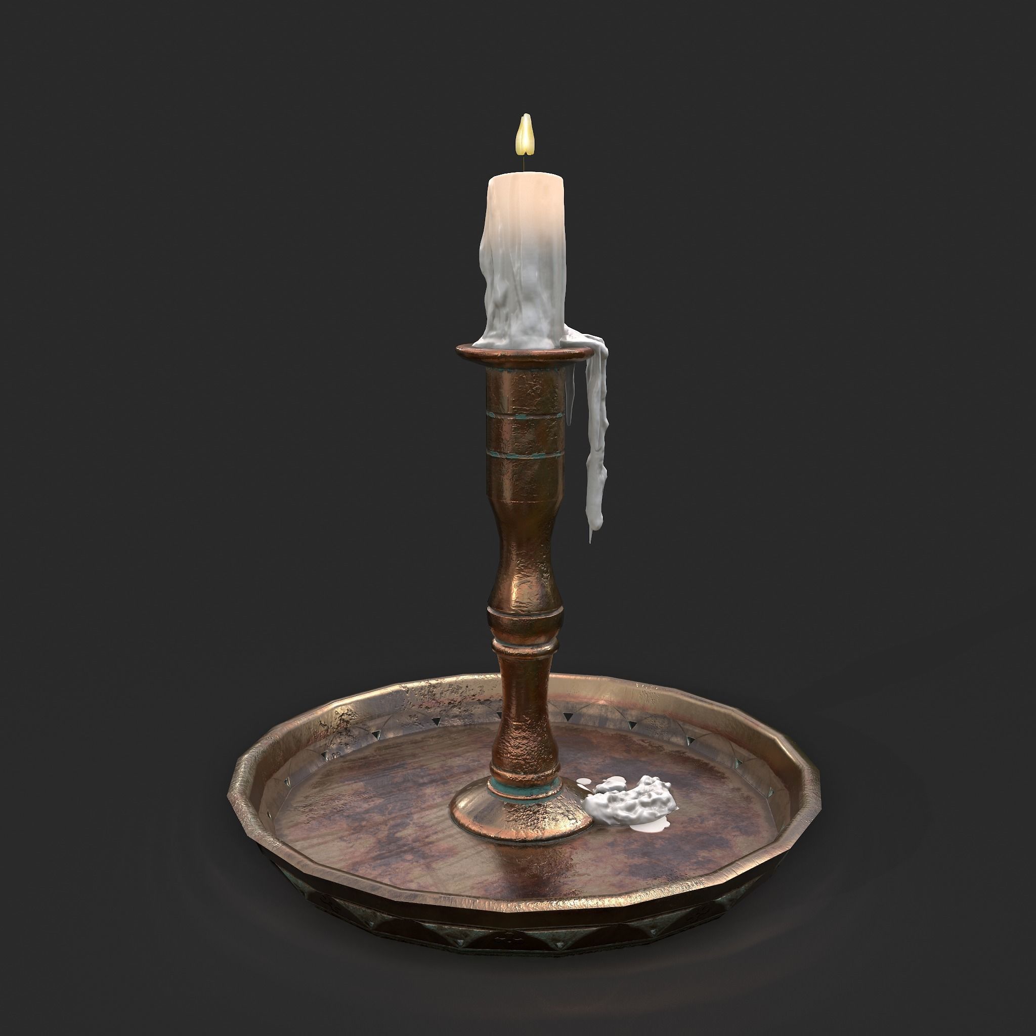 Candle and Holder Low-poly 3D model_7