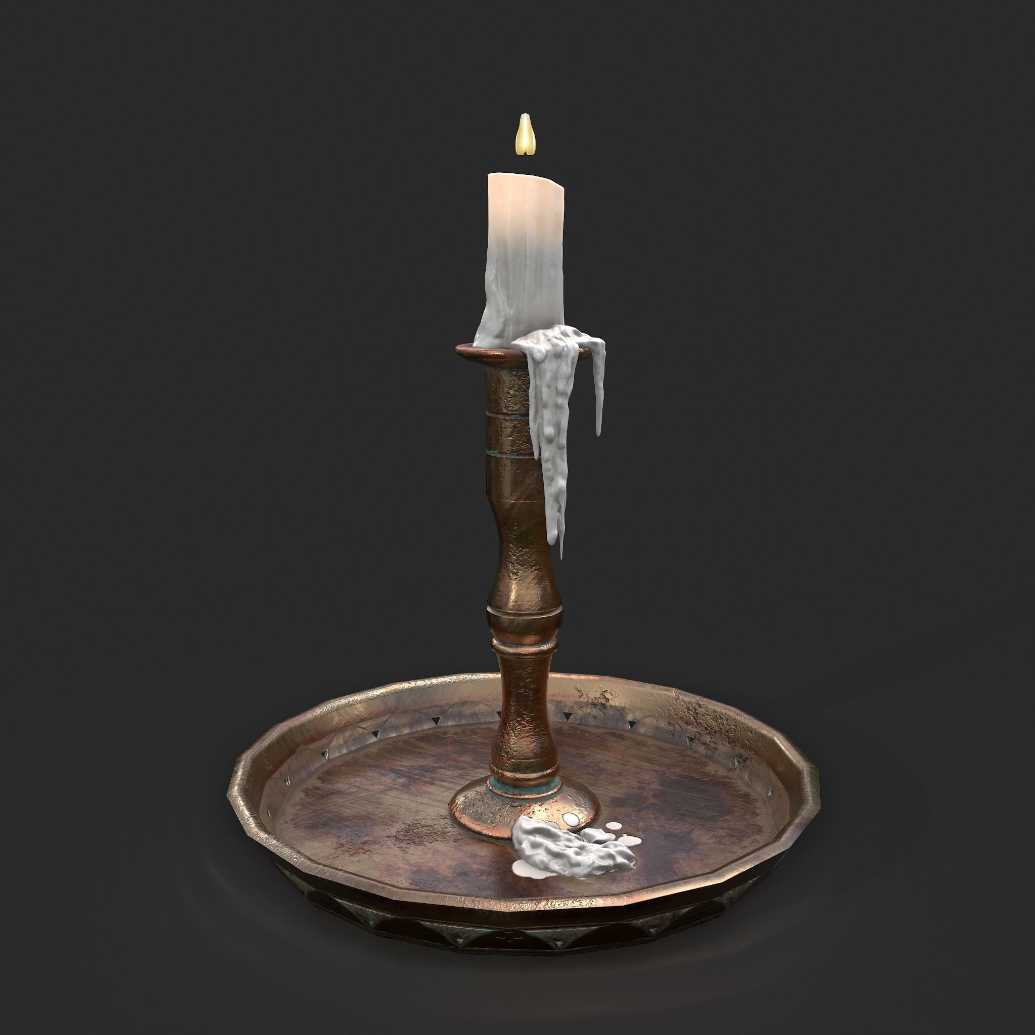 Candle and Holder Low-poly 3D model_5