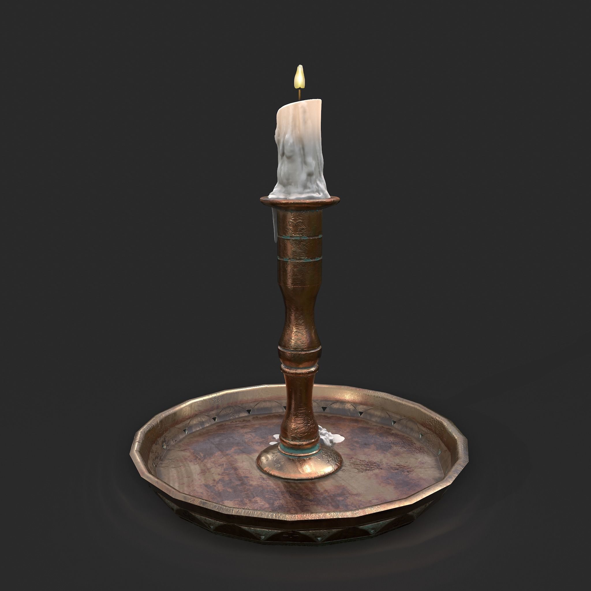 Candle and Holder Low-poly 3D model_9