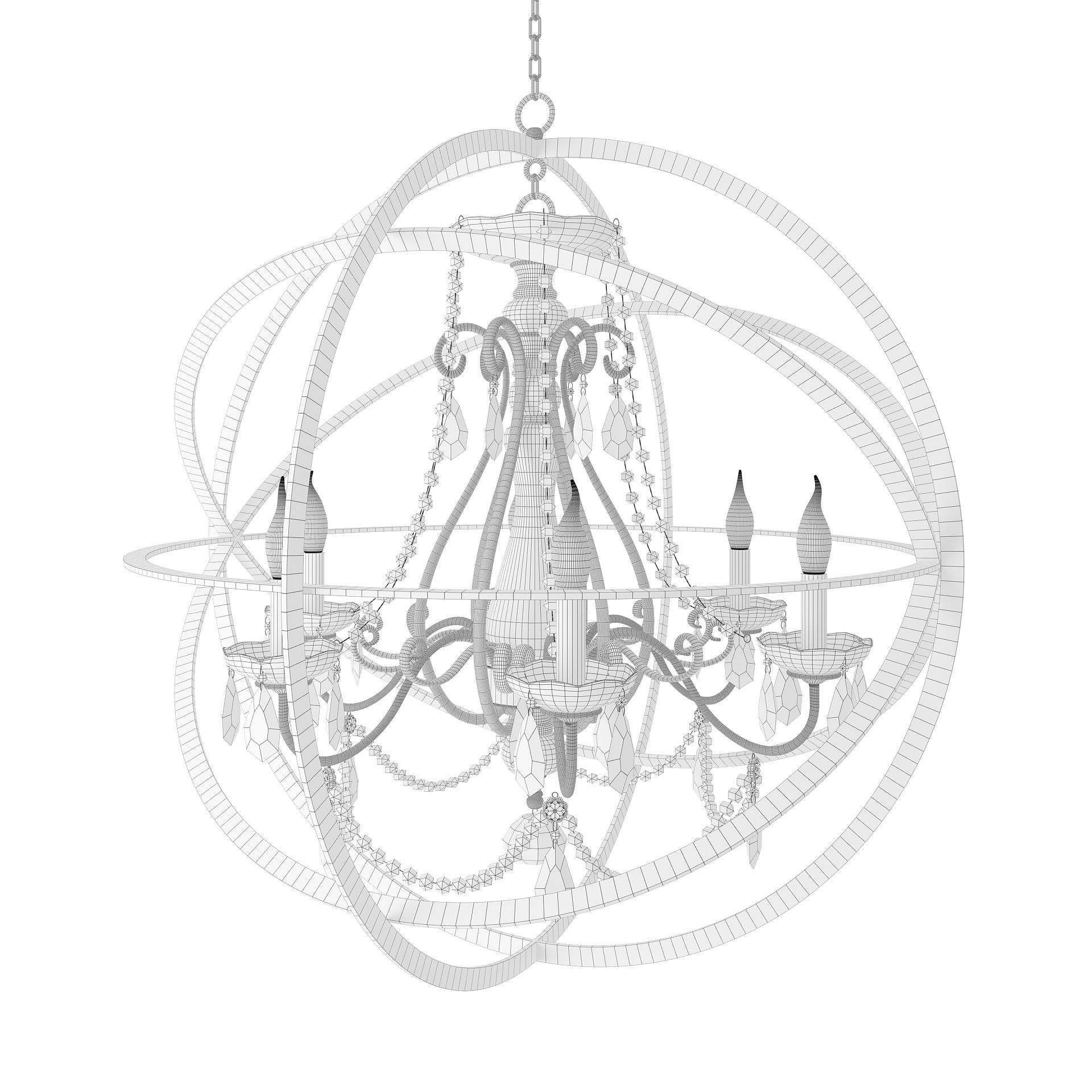 Golden Chandelier Foucault Style 3D model_1