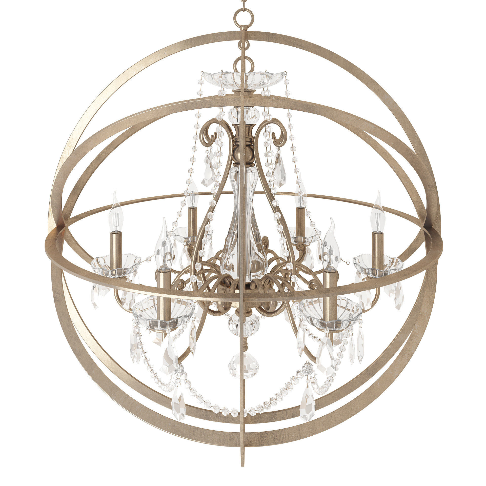 Golden Chandelier Foucault Style 3D model_2