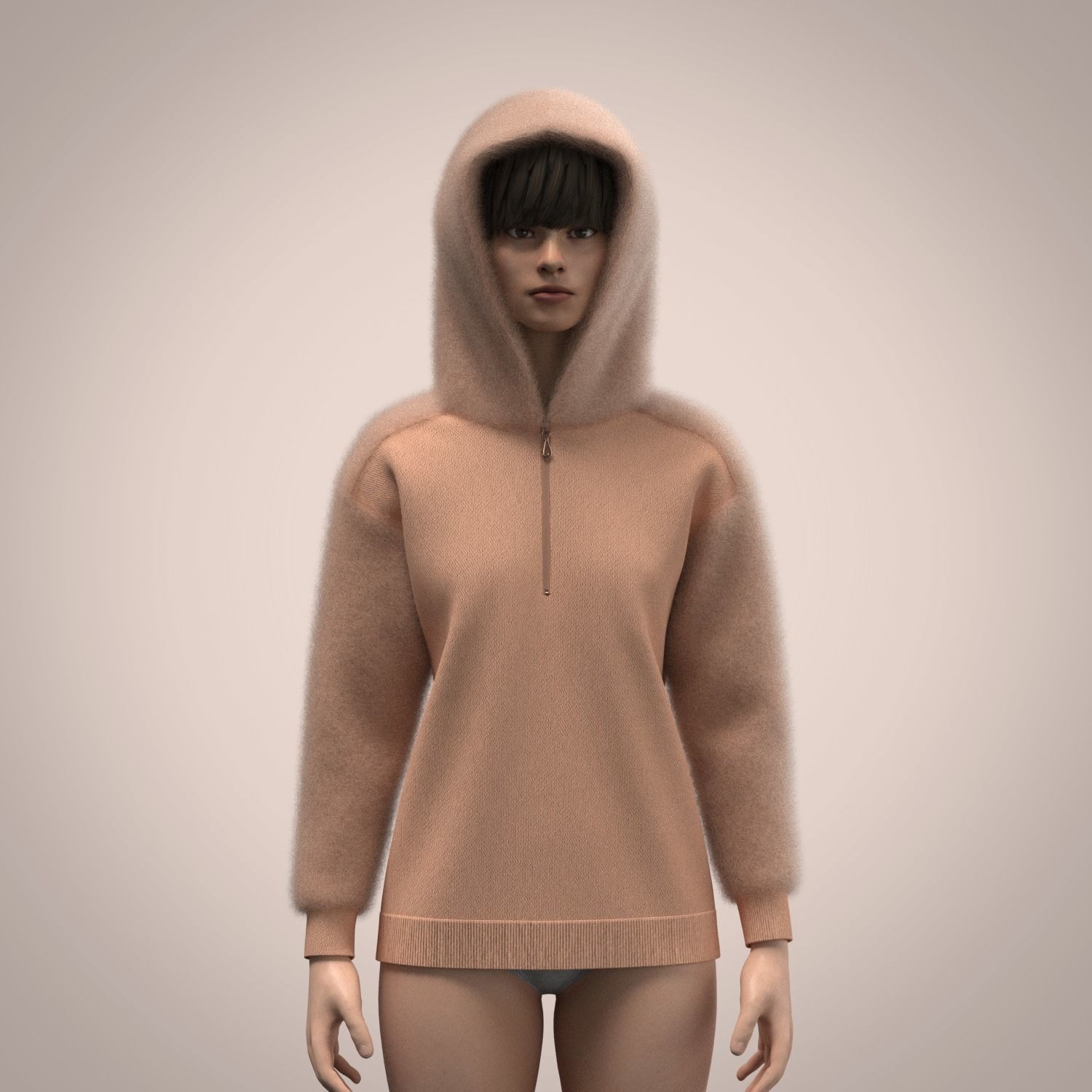 Ladies Hoodie with fur 3D model_4