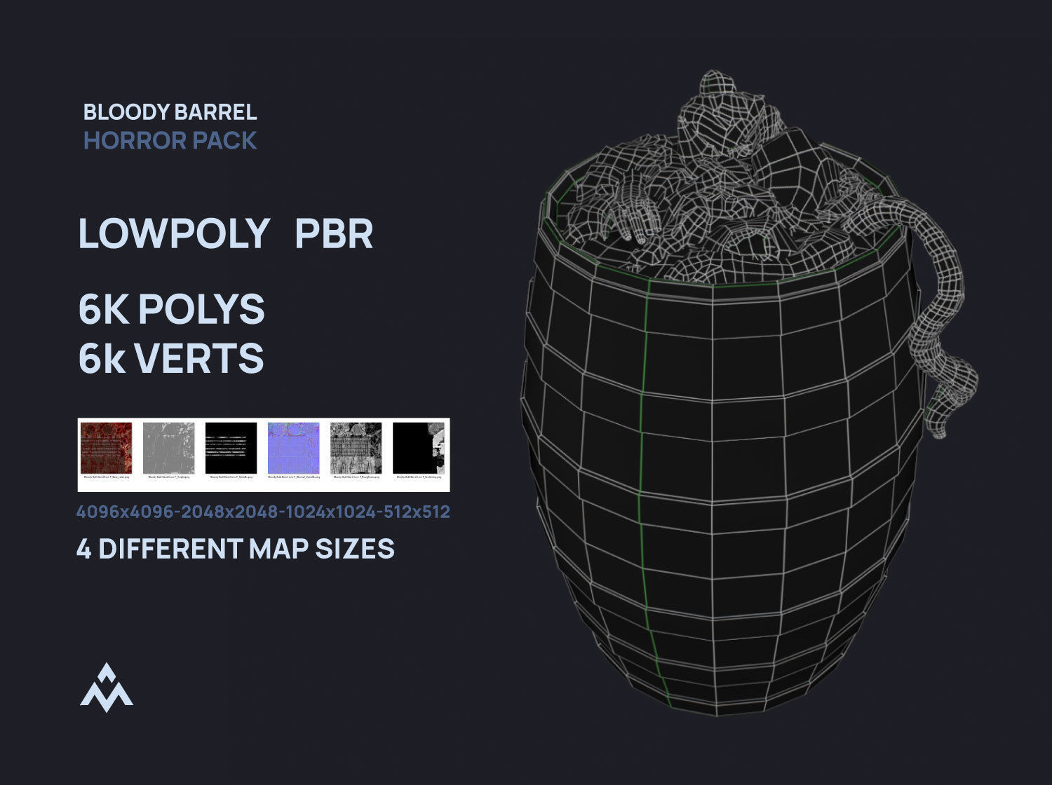 Bloody Barrel Low Poly Pbr Horror Pack Low-poly 3D model_7