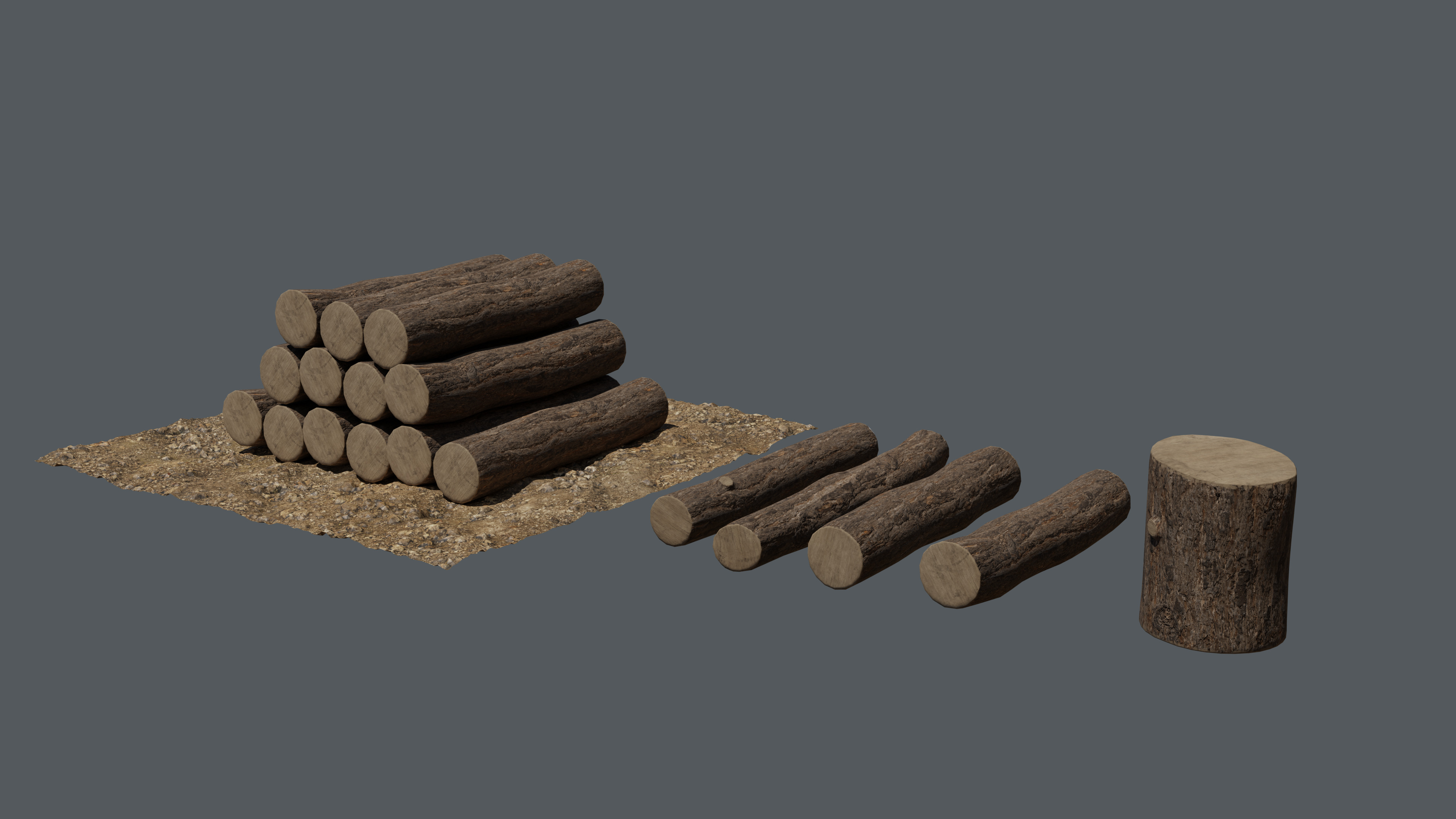 Wooden Logs Low-poly 3D model_2