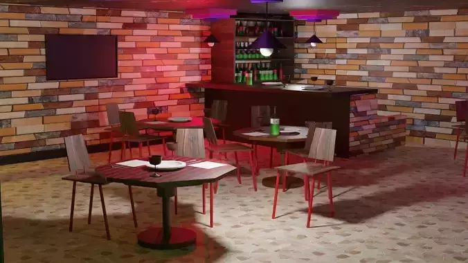 Cabaret restaurant with brick walls and lights