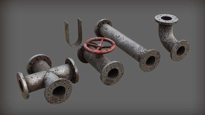 Rusty Modular Pipes Low-poly 3D model