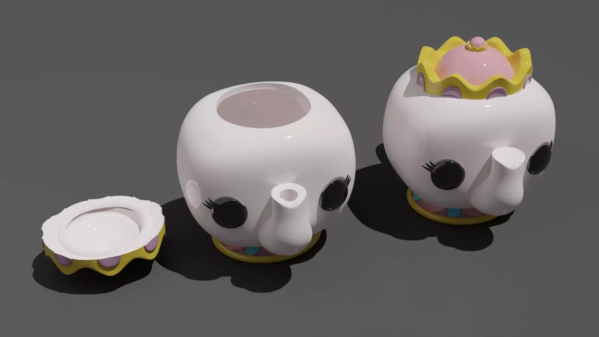 Teapot with two cups 3D print model
