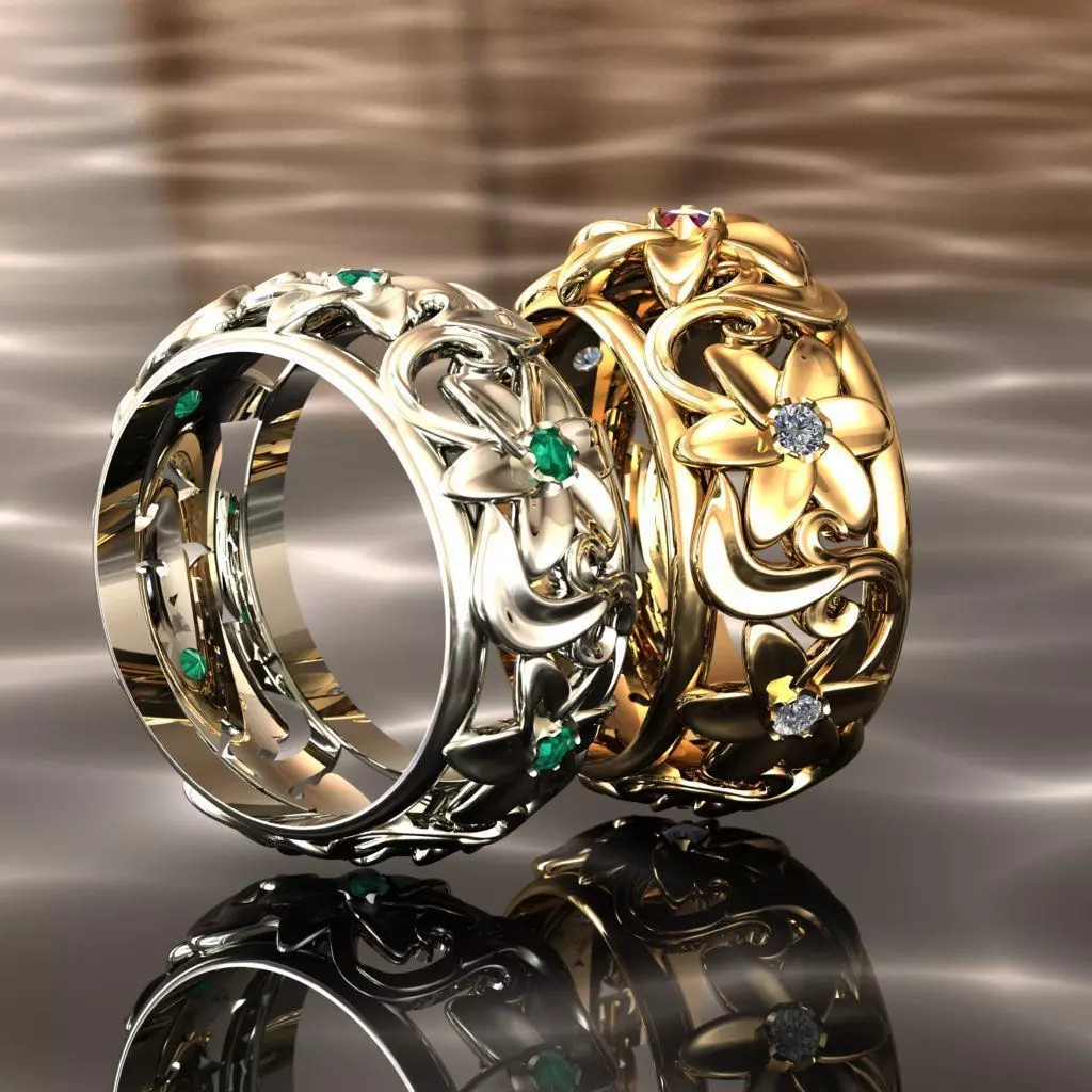 flowers rings center stone big 3D print model_0