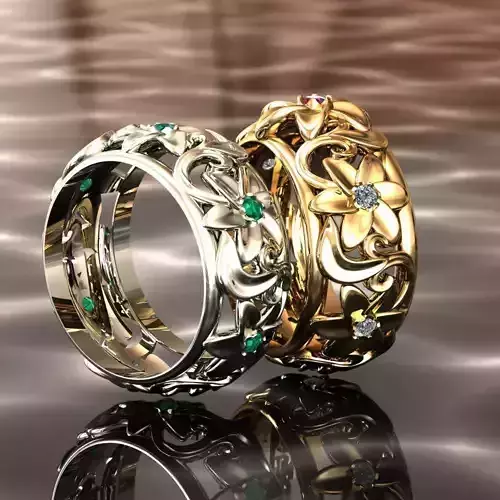 flowers rings center stone big 3D print model
