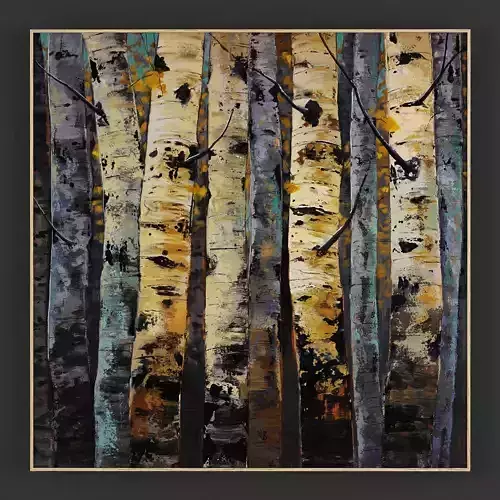 Pictures245 abstract painting of birch trees 3D model
