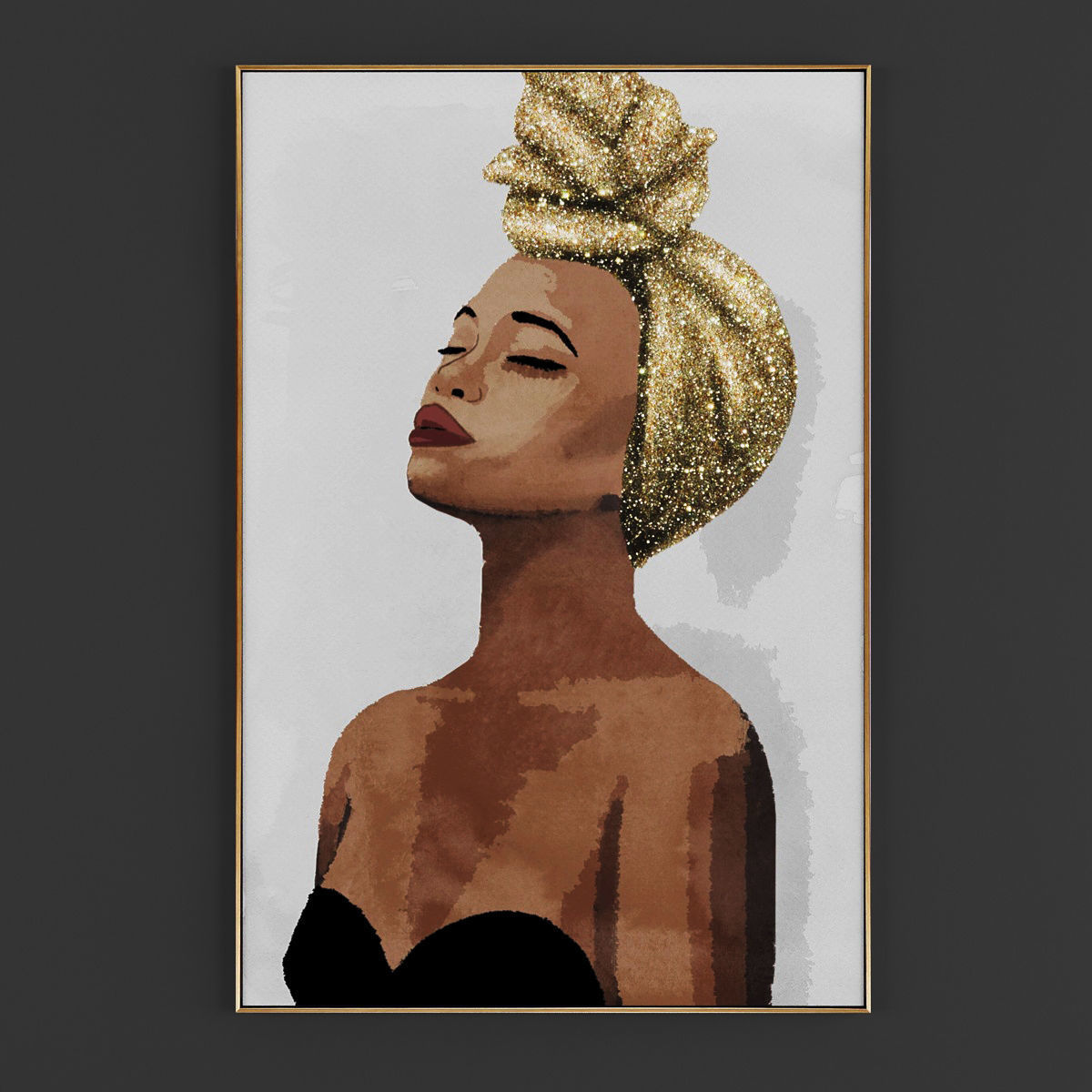 Pictures247 woman with gold turban art 3D model_1
