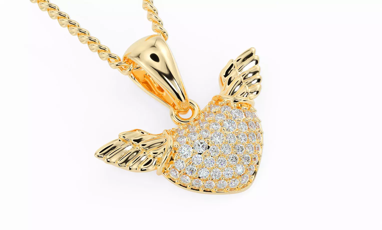 heart with wings gold pendant 3D print model_0