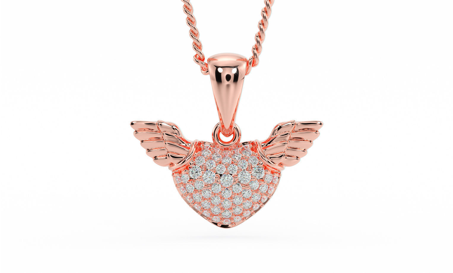 heart with wings gold pendant 3D print model_8