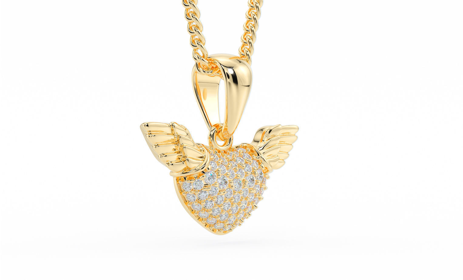 heart with wings gold pendant 3D print model_4