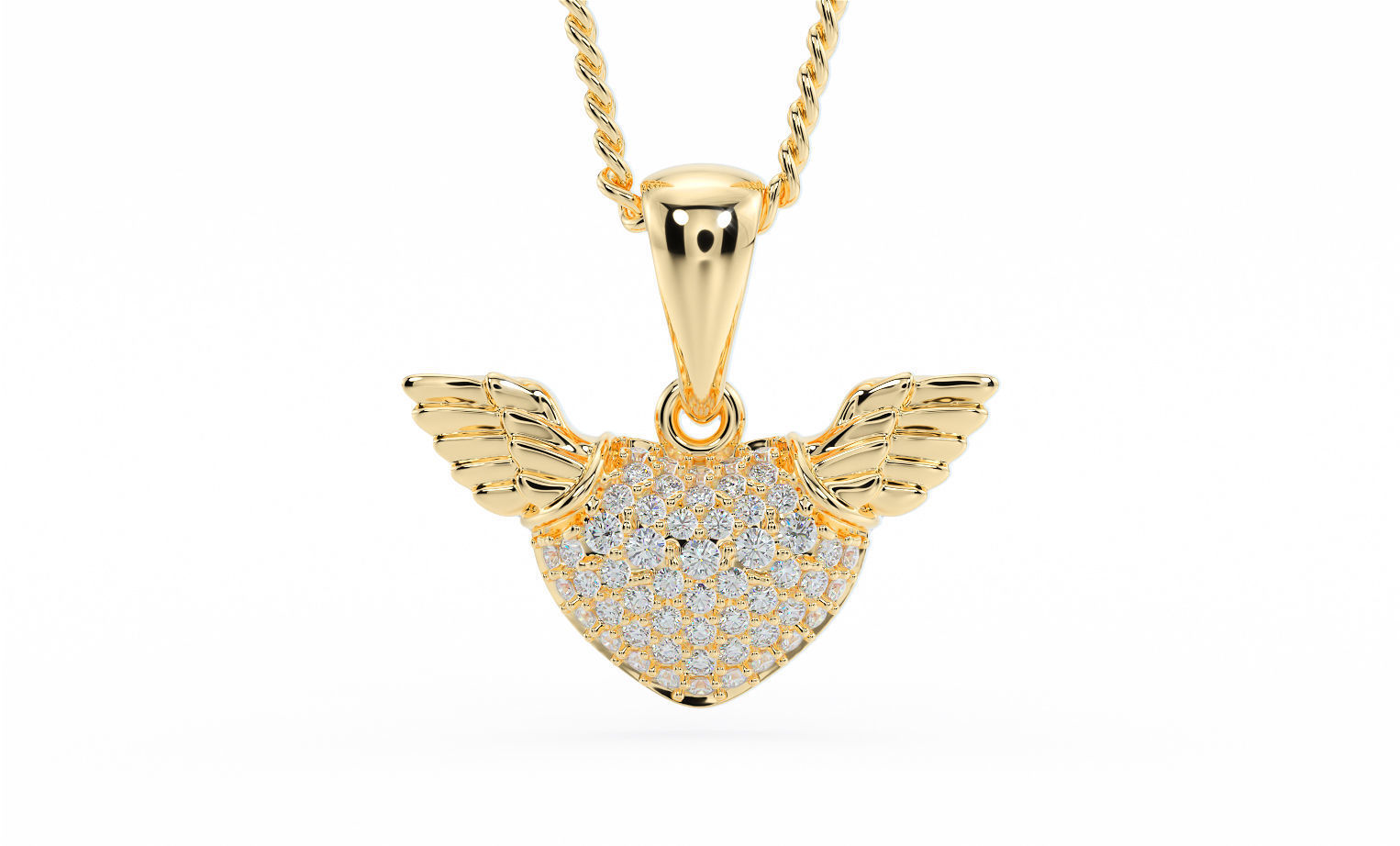 heart with wings gold pendant 3D print model_3