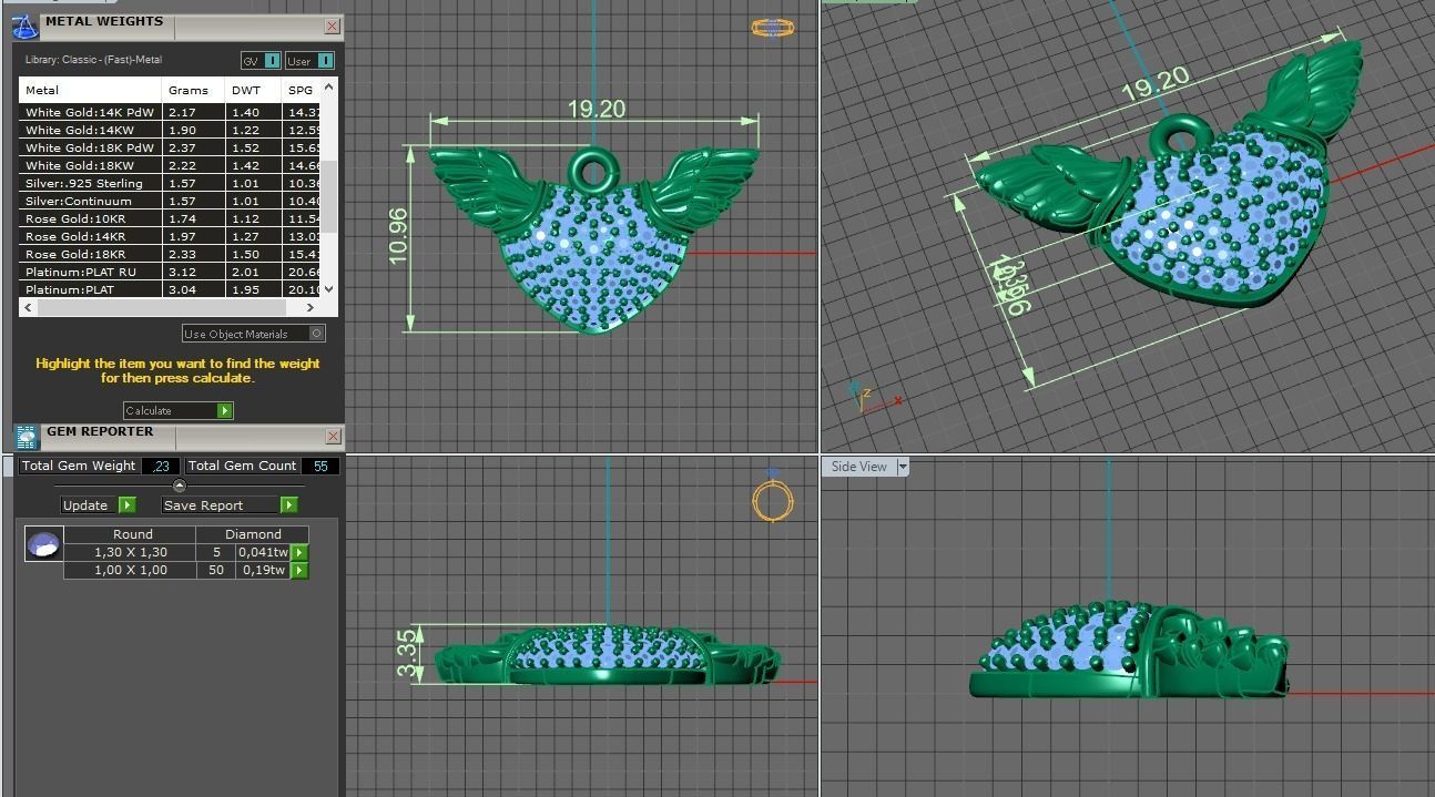 heart with wings gold pendant 3D print model_2