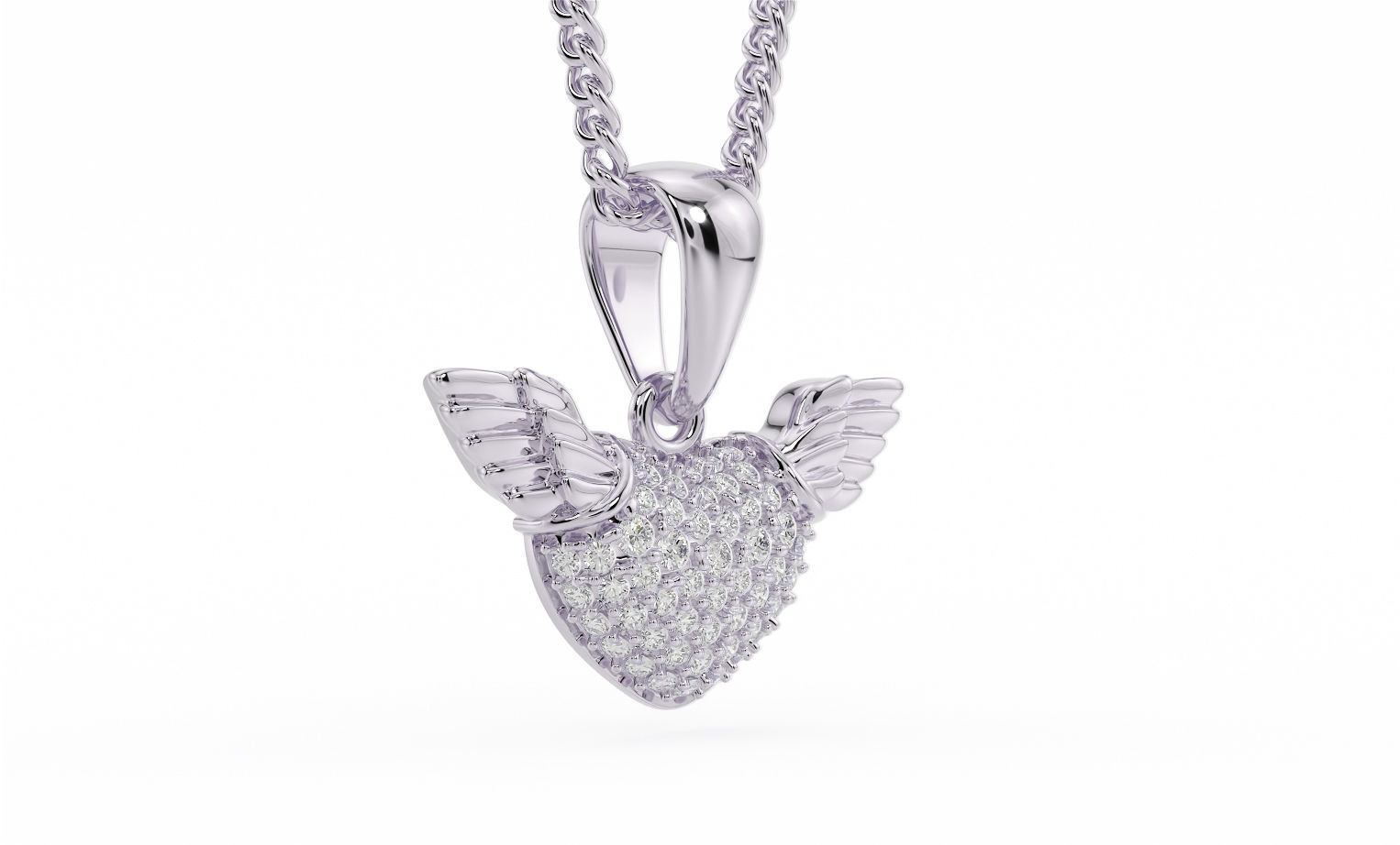 heart with wings gold pendant 3D print model_6