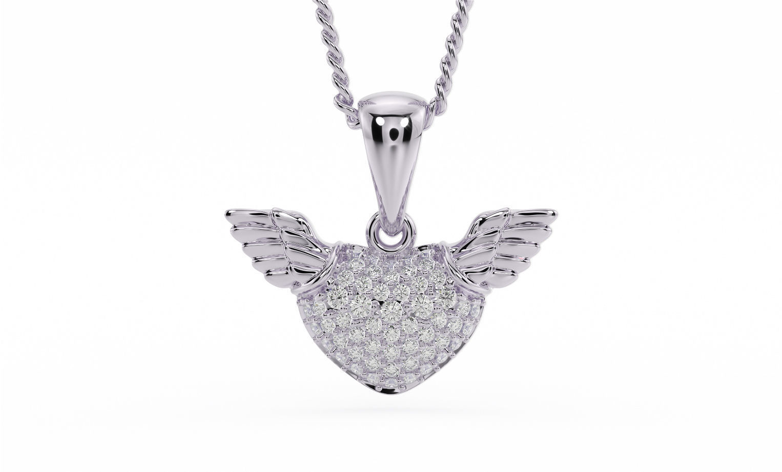 heart with wings gold pendant 3D print model_5
