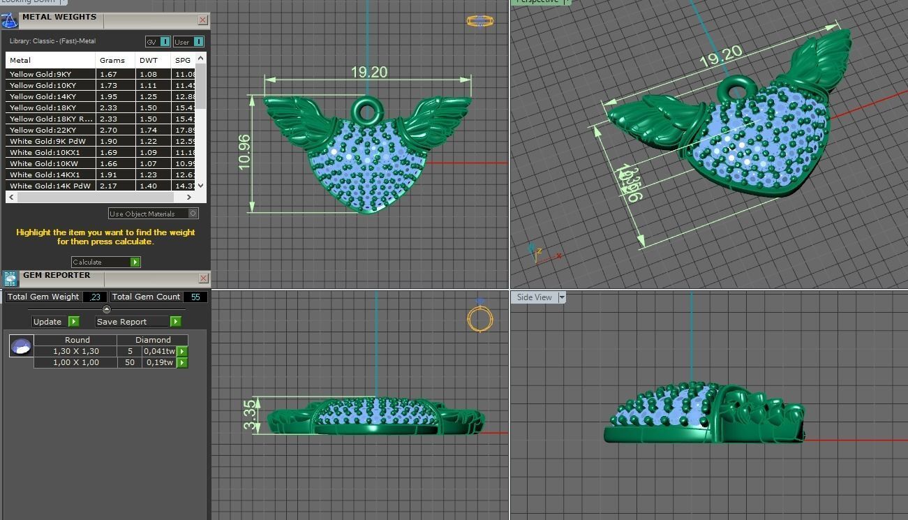heart with wings gold pendant 3D print model_1
