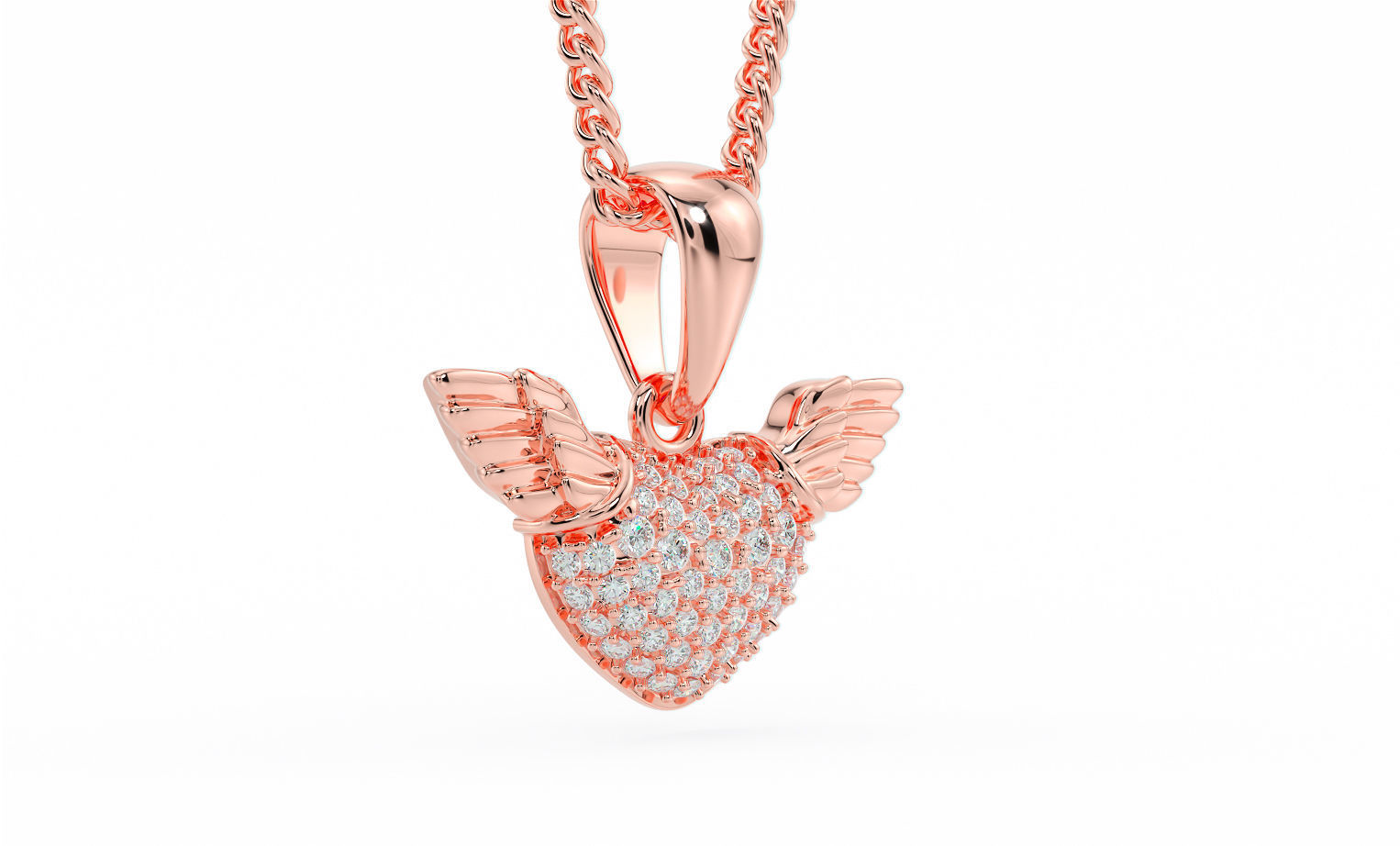 heart with wings gold pendant 3D print model_9