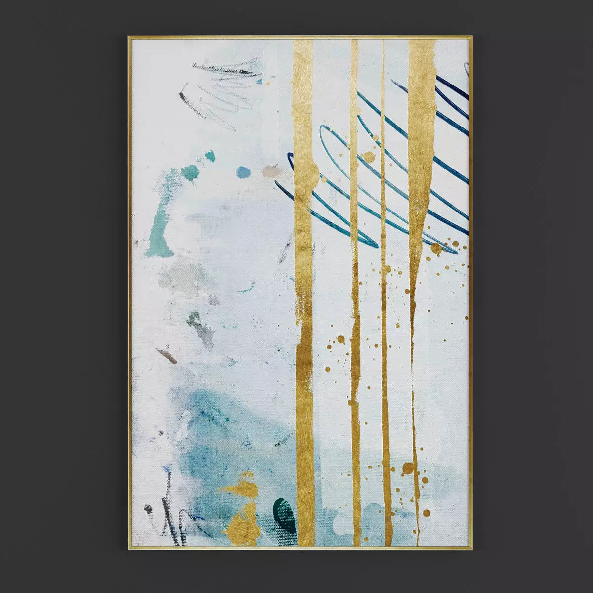 Pictures252 abstract painting with gold and lines 3D model_0