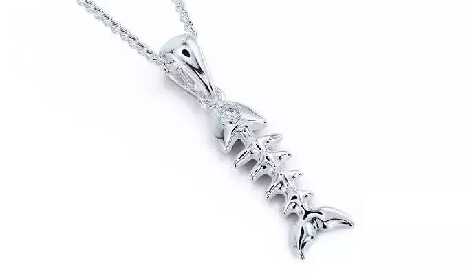 fish bones pendant with diamond