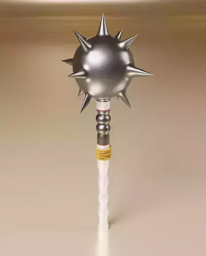 weapon silver spiked with wooden handle 3D model