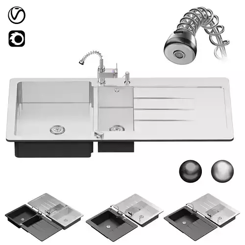Double Bowl And Single Kitchen Sink-Lavello Sinks 3D model
