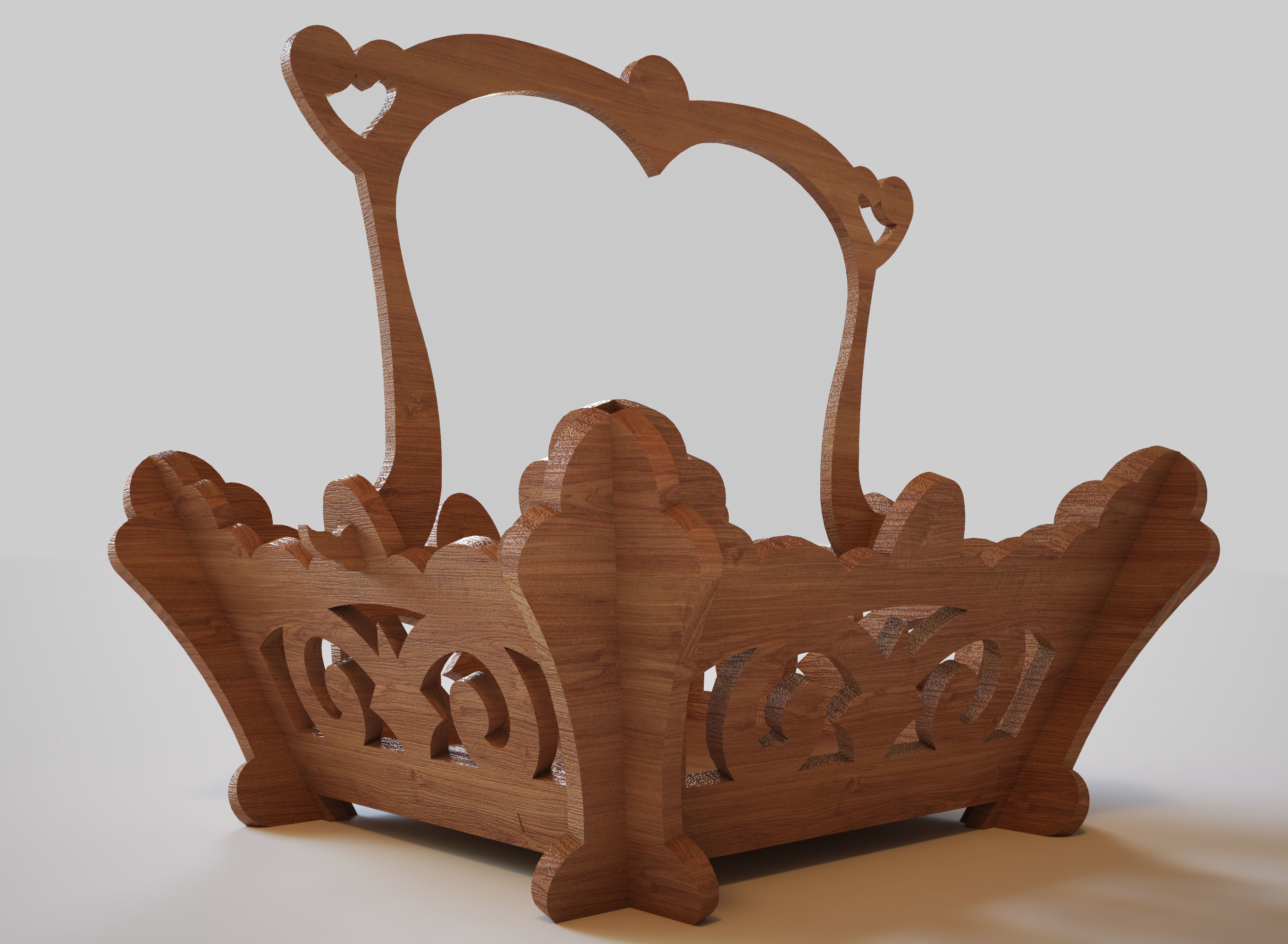 Basket wooden with ornate design 3D model_1