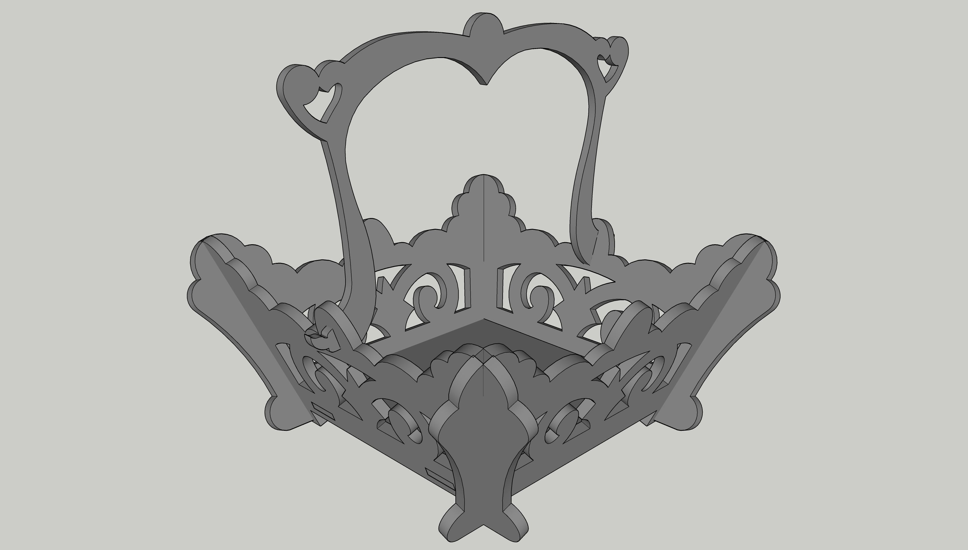 Basket wooden with ornate design 3D model_4