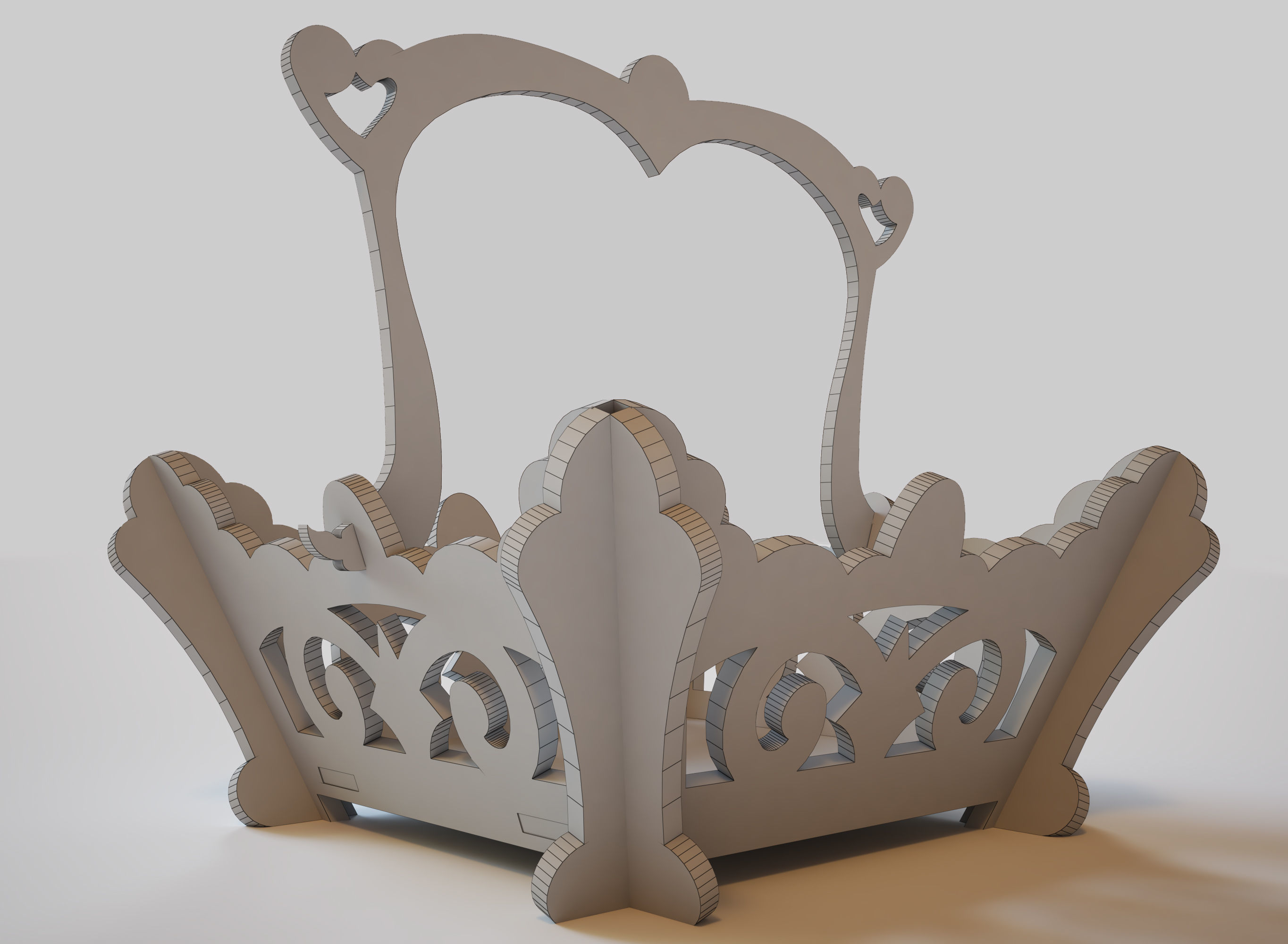 Basket wooden with ornate design 3D model_3