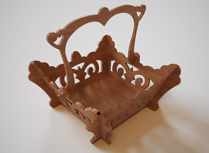Basket wooden with ornate design 3D model