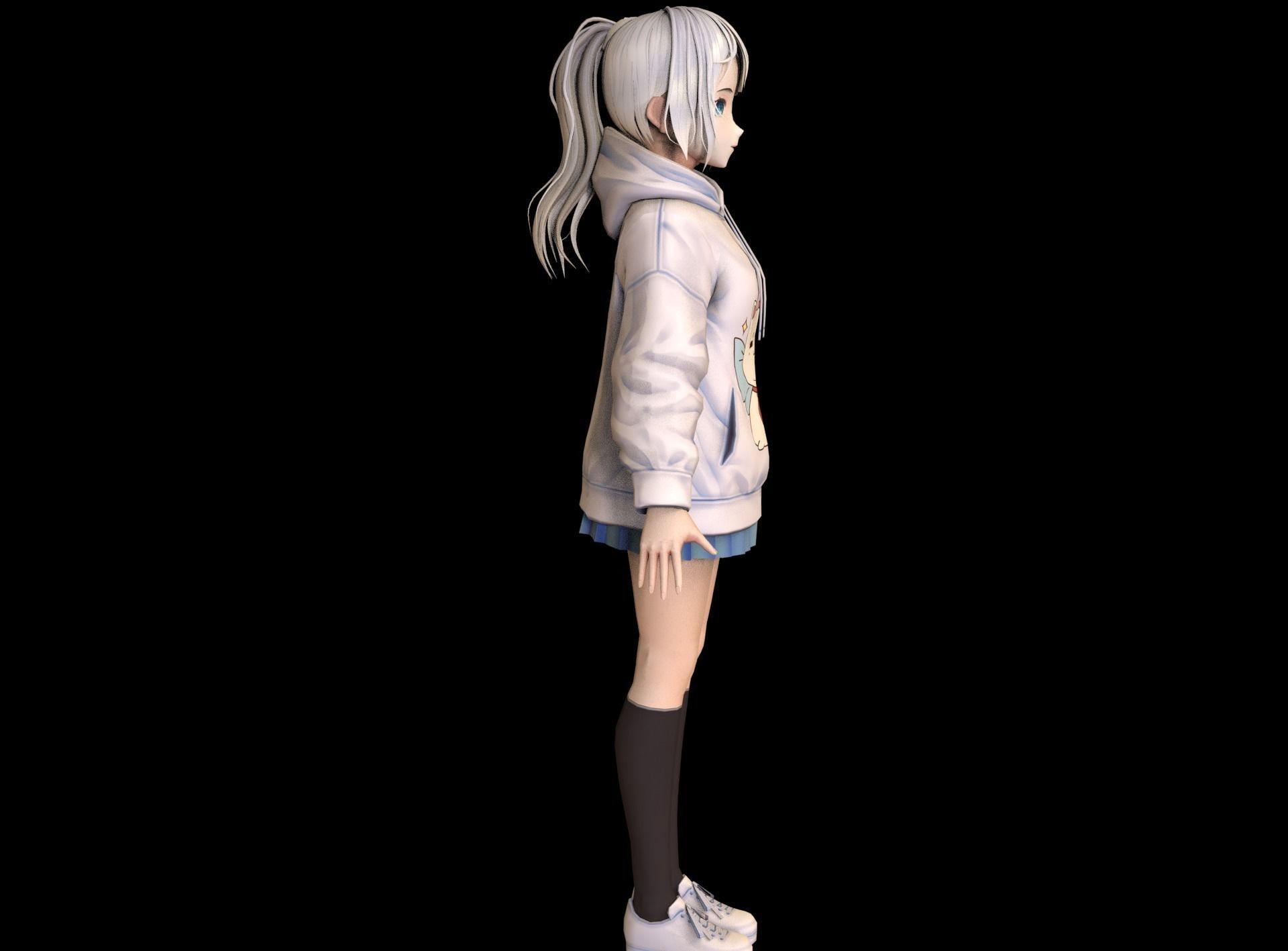 Anime Girl Low Poly Character 11 Low-poly 3D model_4