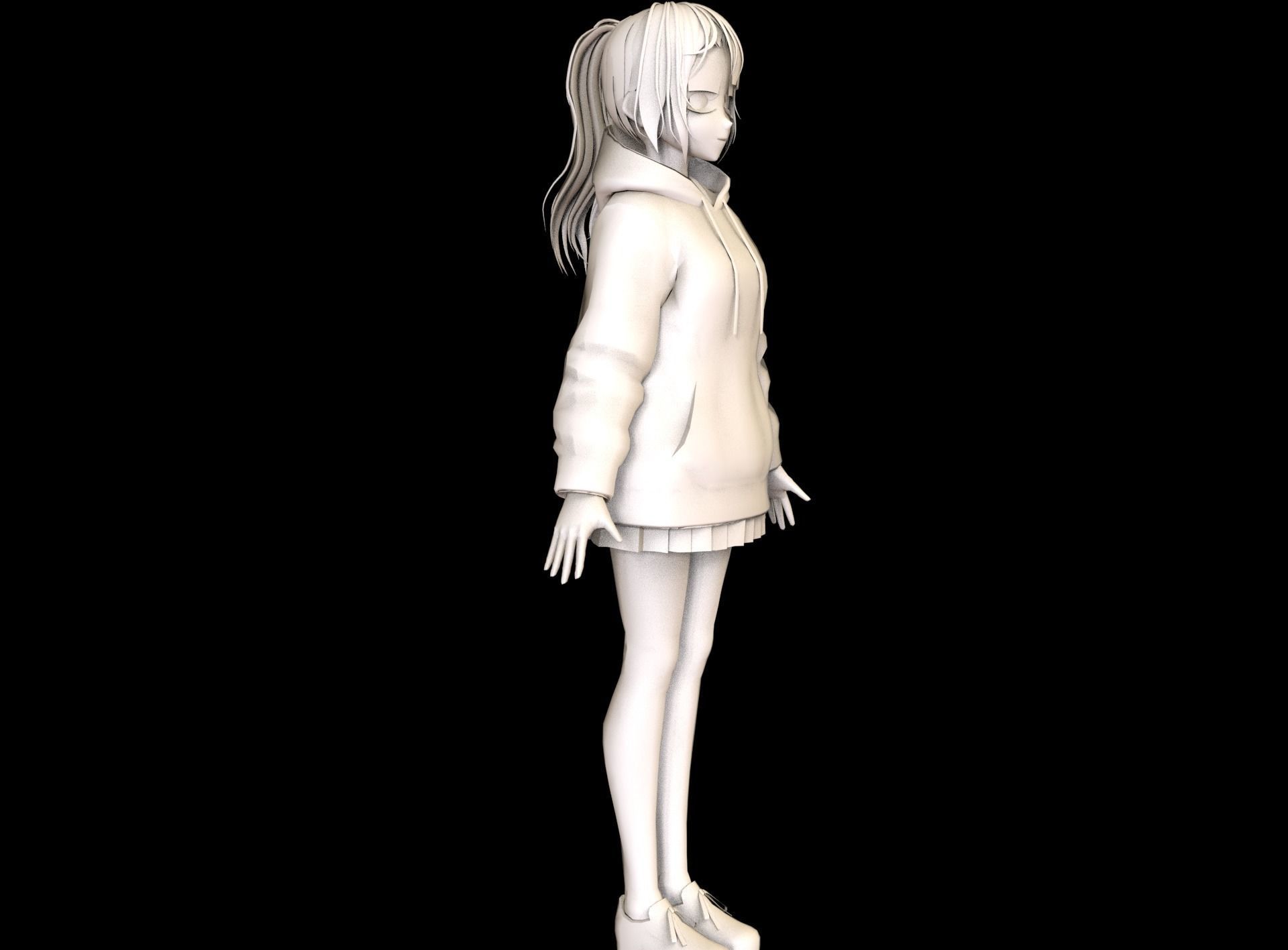 Anime Girl Low Poly Character 11 Low-poly 3D model_9