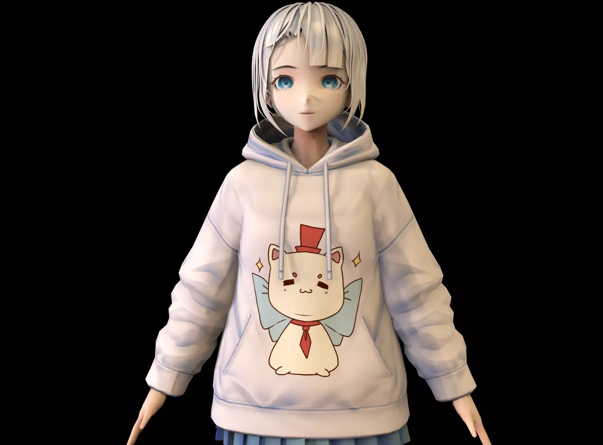 Anime Girl Low Poly Character 11 Low-poly 3D model_0