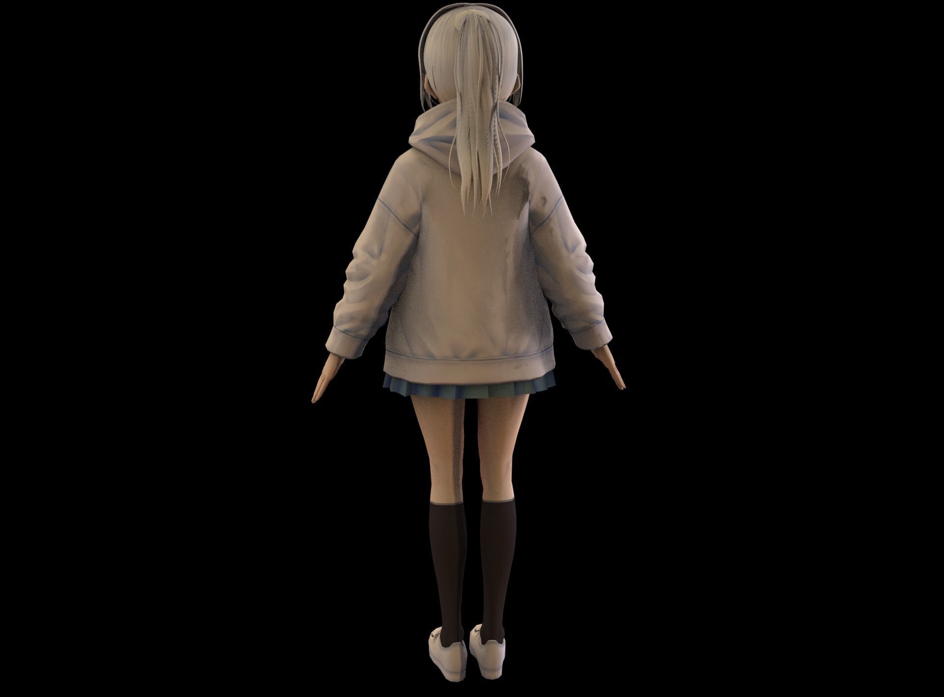 Anime Girl Low Poly Character 11 Low-poly 3D model_6