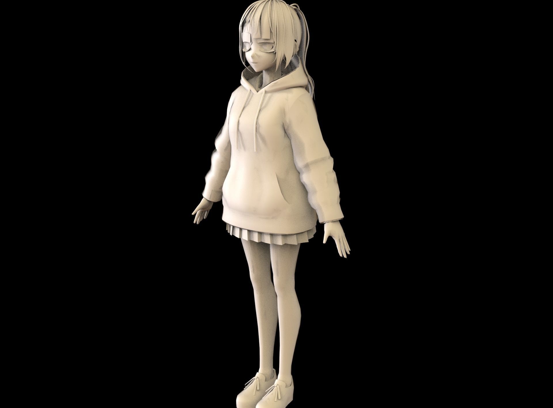 Anime Girl Low Poly Character 11 Low-poly 3D model_8