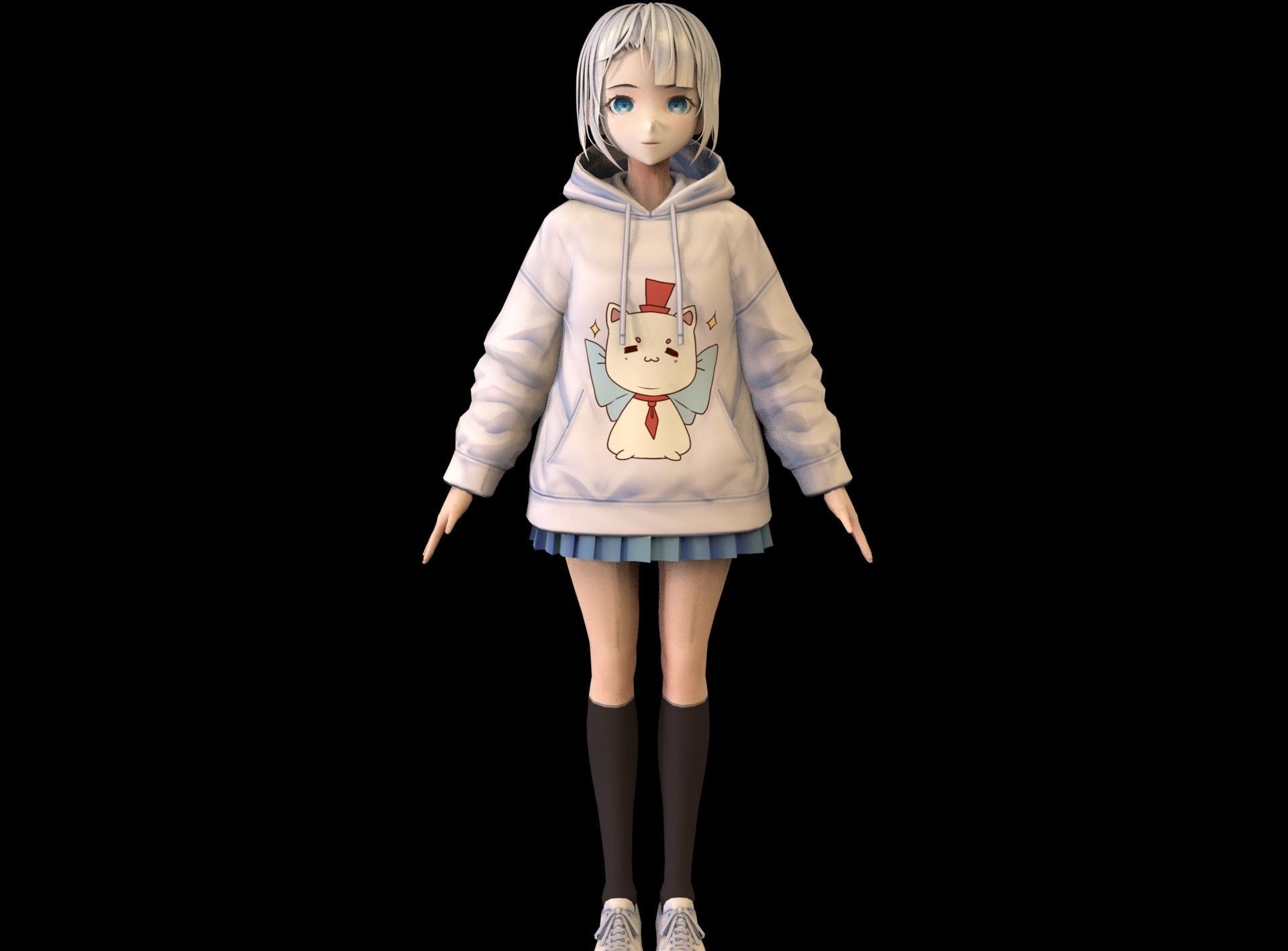 Anime Girl Low Poly Character 11 Low-poly 3D model_2