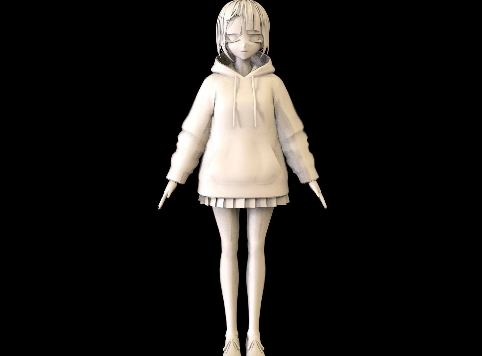 Anime Girl Low Poly Character 11 Low-poly 3D model_7
