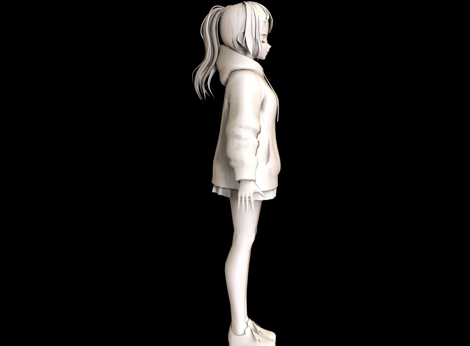 Anime Girl Low Poly Character 11 Low-poly 3D model_5