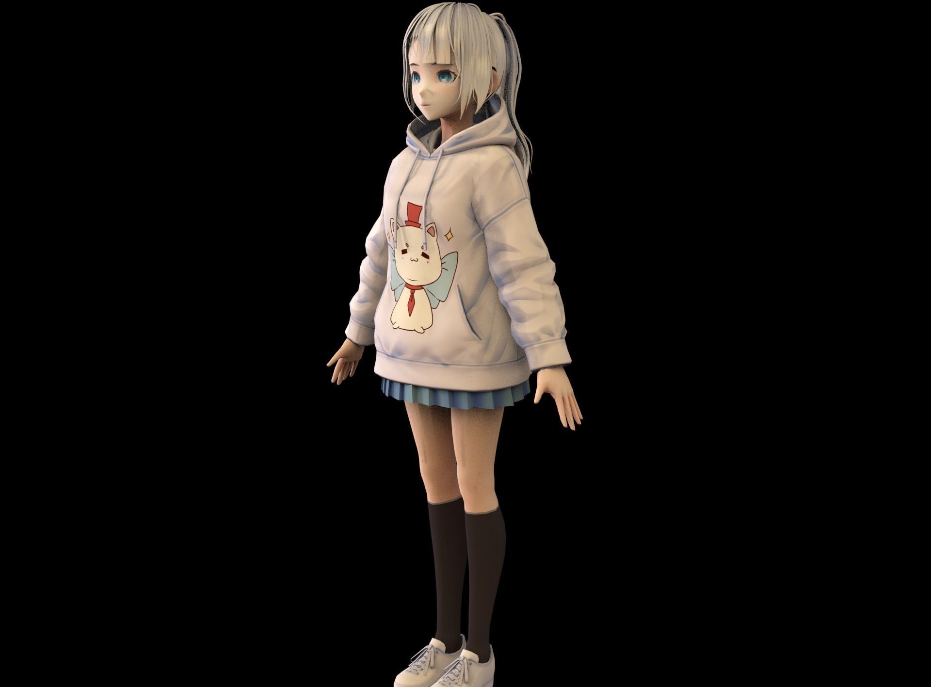 Anime Girl Low Poly Character 11 Low-poly 3D model_3