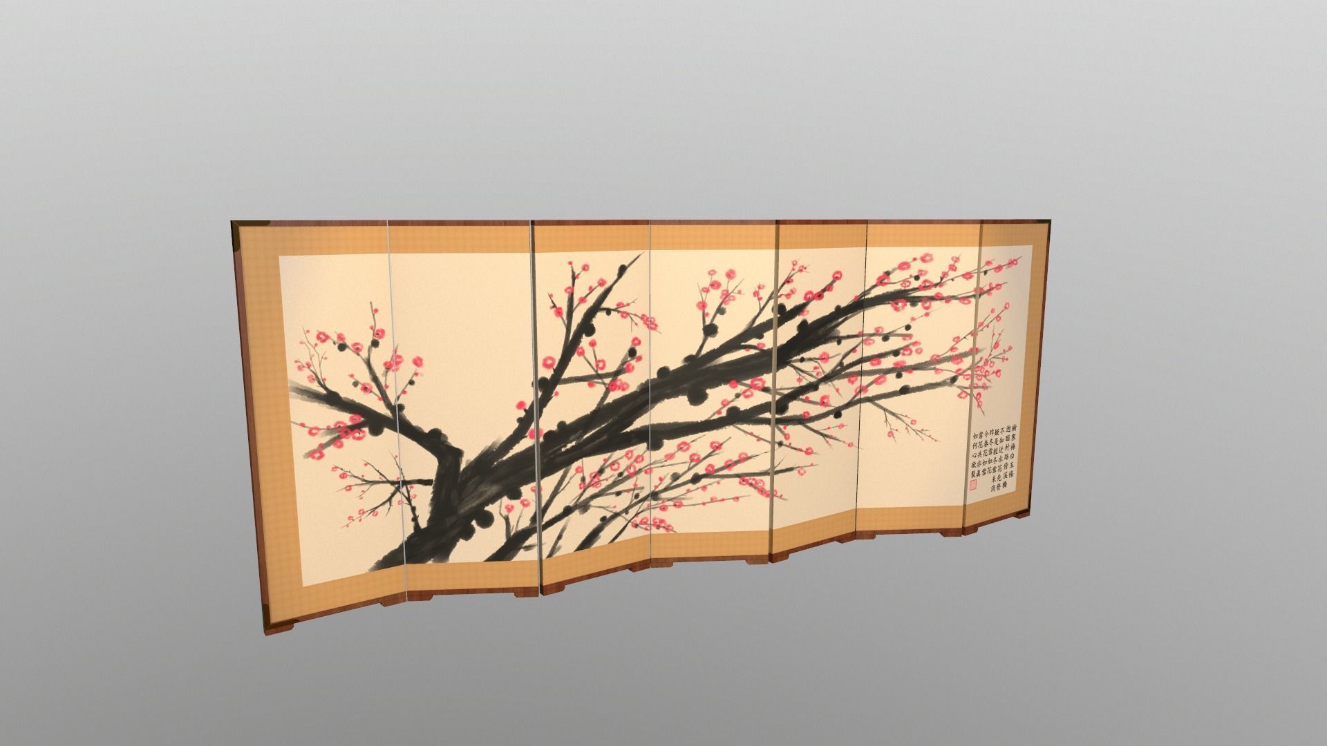Byoungpung cherry blossom room divider 3D model_11