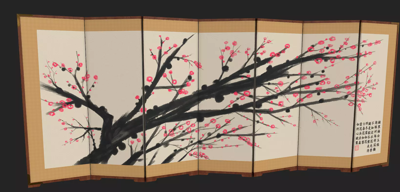 Byoungpung cherry blossom room divider 3D model_0