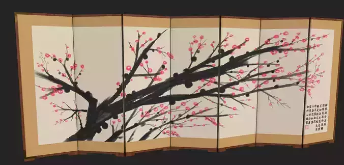 Byoungpung cherry blossom room divider 3D model