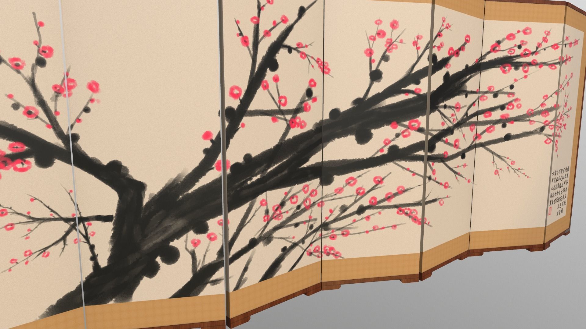 Byoungpung cherry blossom room divider 3D model_7